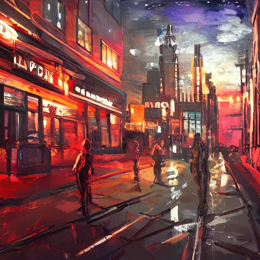 Prompt: Liverpool Nights, a painting in baconpunk style