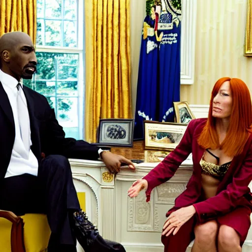 Image similar to Jen Psaki and Tupac Shakur acting fools high on LEAN in the oval office , Photograph By Rineke Dijkstra; by Yoichi Okamoto