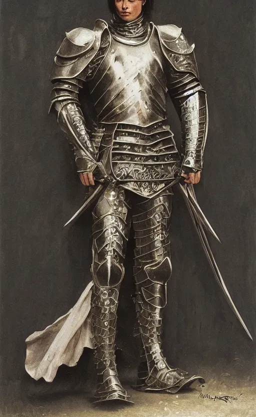 Prompt: knight alain delon, blackened armor, 16th century, traditional corsican, intricate, highly detailed, artstation, illustration, jurgens, rutkowski, bouguereau