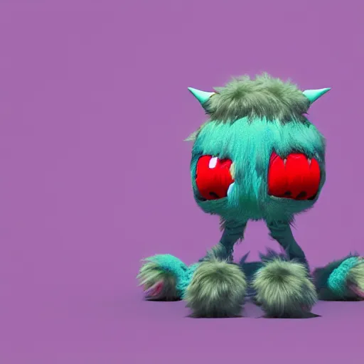 Image similar to misbehaving fuzzy monster, in the style of billelis and james jean and pedro conti and stanley kubrick, inspired by die antwoord, kawaii colors, photorealistic, epic, super technical, 3 d render