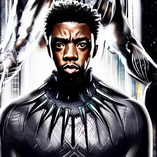 Image similar to chadwick boseman looking at black panther, yoji shinkawa, tattoo design