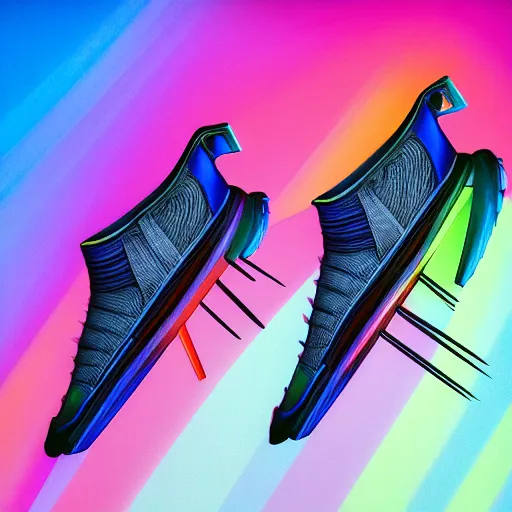 Image similar to photo of futuristic balenciaga and vetements sneakers by felipe pantone and giger and cronenberg, ultra rendered extreme realism and detail, 8 k, highly detailed, realistic, pbr, surreal, hyper realistic, colorful, direct lighting, photorealistic,