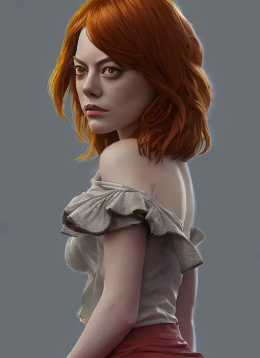 Image similar to emma stone, hyper detailed, digital art, trending in artstation, cinematic lighting, studio quality, smooth render, unreal engine 5 rendered, octane rendered, art style by klimt and nixeu and ian sprigger and wlop and krenz cushart.