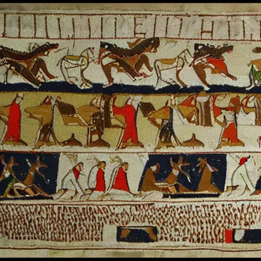 Image similar to bayeux tapestry, duck fight