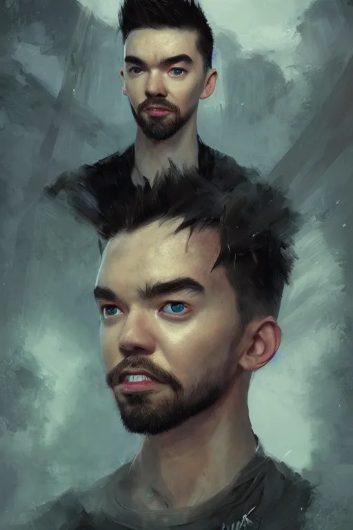 Image similar to a fancy portrait of the YouTuber jacksepticeye by Greg Rutkowski, Sung Choi, Mitchell Mohrhauser, Maciej Kuciara, Johnson Ting, Maxim Verehin, Peter Konig, 8k photorealistic, cinematic lighting, HD, high details, atmospheric,