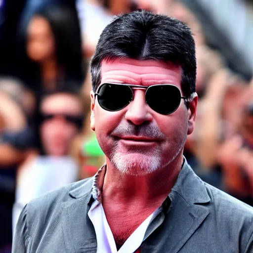 Image similar to extremely close up photograph of simon cowell, very wide fov, 4 k