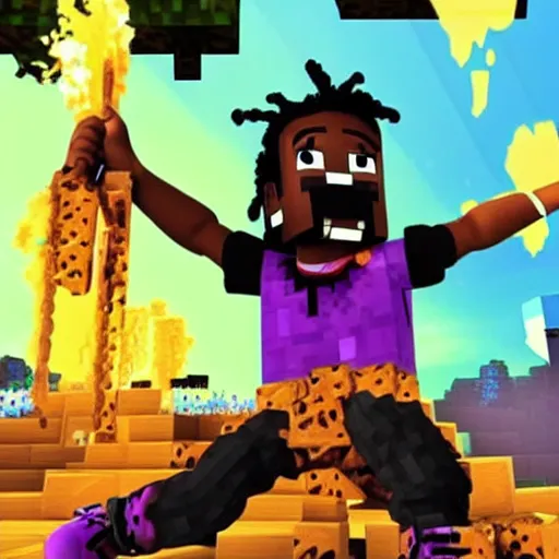 Prompt: Lil Uzi Vert throwing a tantrum because he dropped his diamonds in the lava while playing minecraft