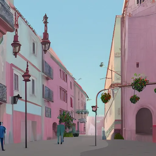 Image similar to cidade de lisboa, concept art, pastel soft colors, in the style of danny mcbride, knyazev konstantin