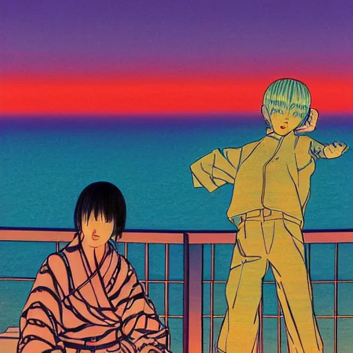 Image similar to colorful illustration of japan sunset, by hajime sorayama and hasui kawase and junji ito