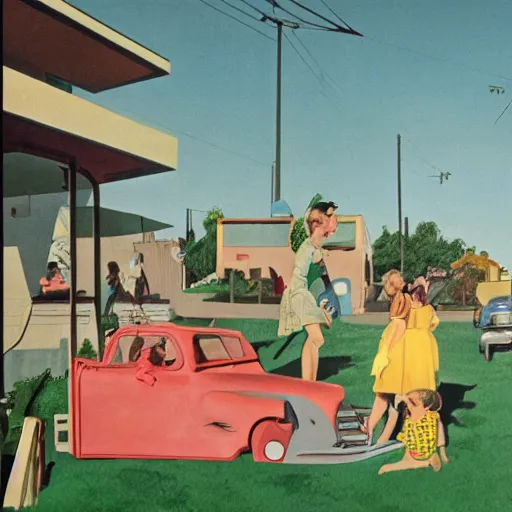 Image similar to 1 9 5 0 s suburbia by neo rauch