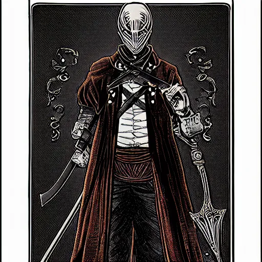 Image similar to Tarot Card of Male Victorian Gothic Ninja, hd, intricate, bloodborne, 8k, digital art