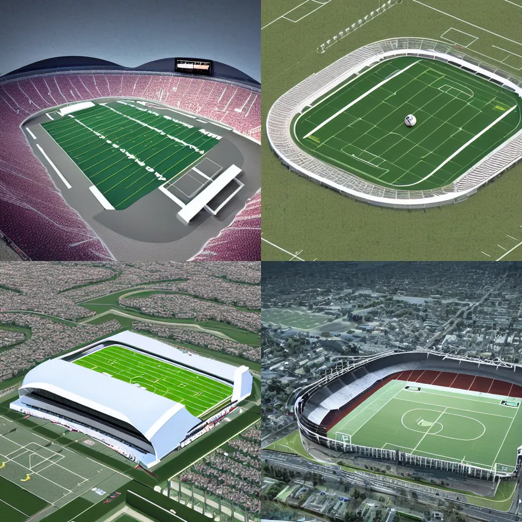 Prompt: footbal stadium in the middle of nowhere, hyperrealistic