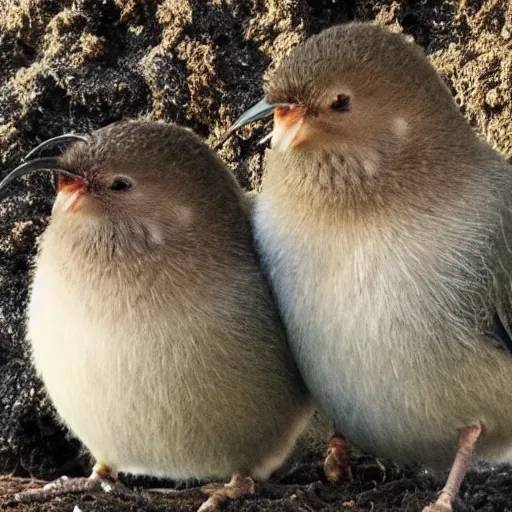 Image similar to two cute kiwi birds leaning against each other