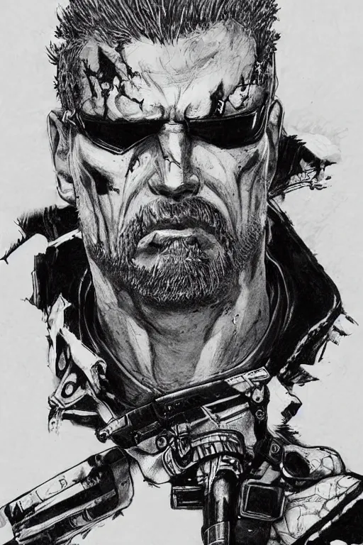 Image similar to portrait of punished duke nukem, concept art by yoji shinkawa, felt tip pen