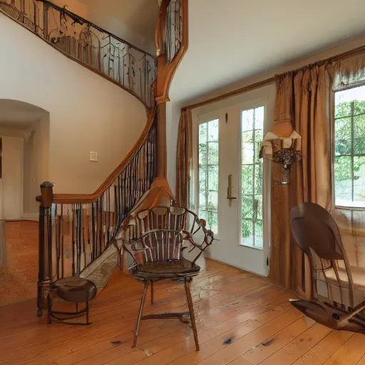 Prompt: a real estate home interior photo. there is a ghost sitting in a chair.