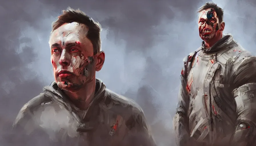 Image similar to concept art by jama jurabaev, cinematic shot, trending on artstation, high quality, brush stroke, zombie elon musk cyborg