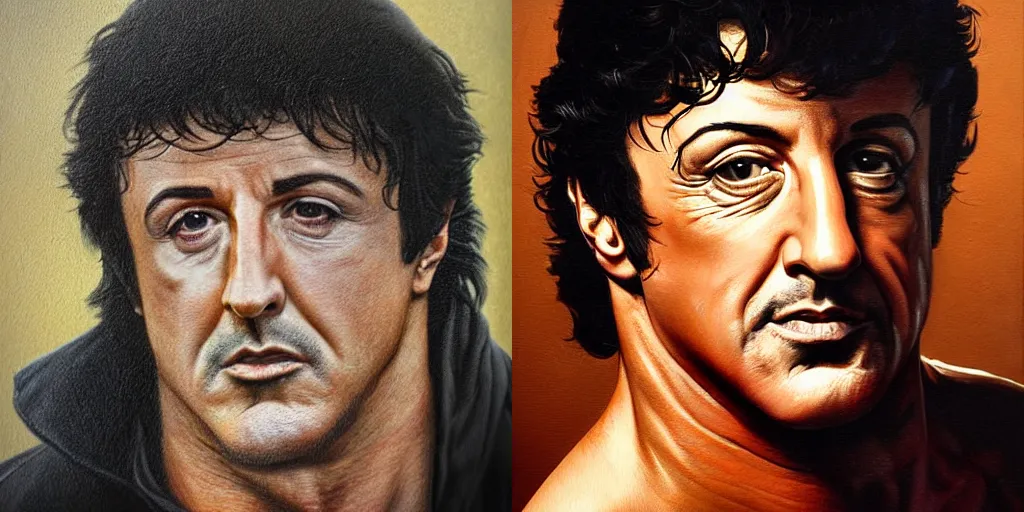 Prompt: stallone rocky portrait by Guillaume Seignac