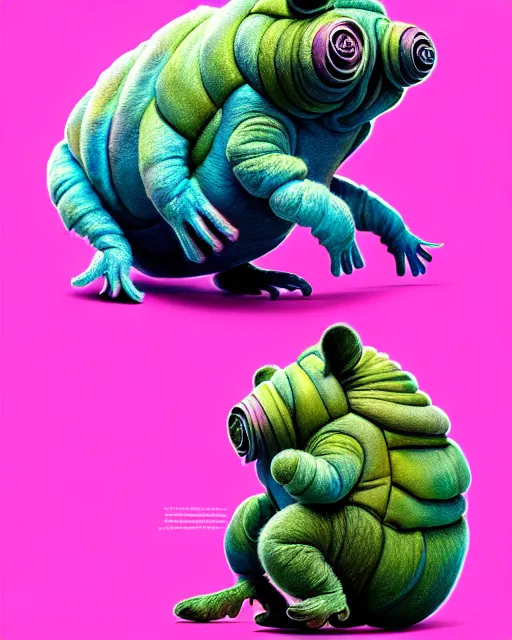 Image similar to richly detailed color illustration of a tardigrade-moss-piglet illustrated by Artgerm and Mina Petrovic and Timothy Kong and Marina Federovna. 3D shadowing