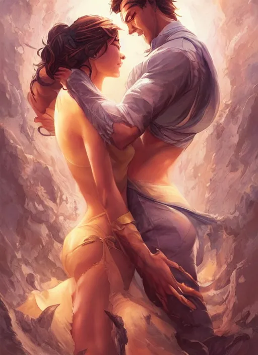 Image similar to cheesy romance novel cover by artgerm and greg rutkowski and magali villanueve