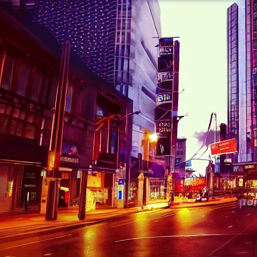 Image similar to auckland city queen street, dynamic lighting, cinematic composition, artstation, kiwiana