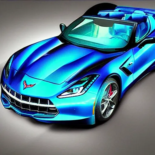 Image similar to a small dark luminous turquoise color liquid water sculpture is a corvette hybrid, corvette convertible, viscous, reflective, monochromatic, digital art