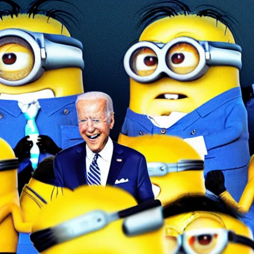 Prompt: biden with minions