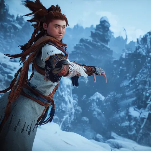 Image similar to a beautiful photo of aloy in horizon forbidden west