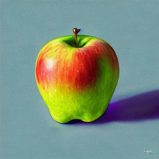 Image similar to frozen apple, highly detailed, centered, solid color background, digital painting