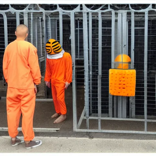 Image similar to inmate with orange suit and bee head