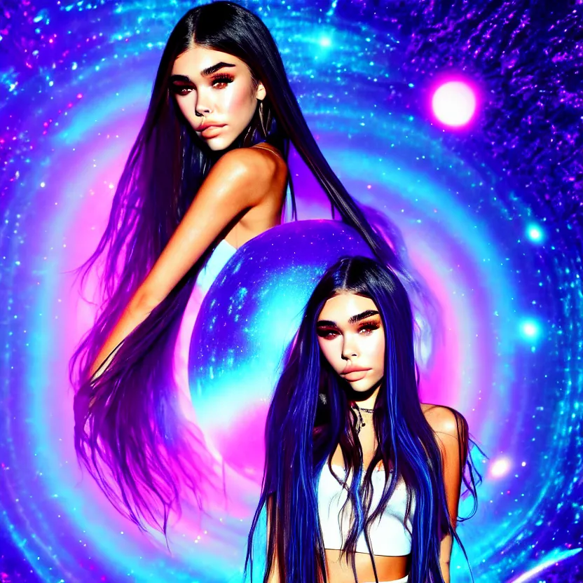 Image similar to madison beer a an intergalactic popstar dancing on a planet, render, blender render, unity render, 4 k wallpaper, art station trending, artstation 4 k coherent, coherent, 4 k, detailed, hyperdetailed, artifact - free, completely coherent, sharp, madison beer