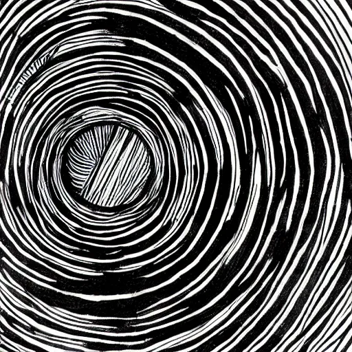 Prompt: an infinite spiral, micron pen drawing, black ink, brutalist