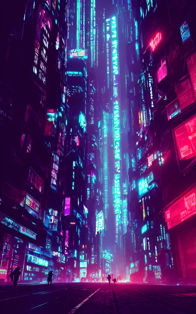 Image similar to concept art of a magnificent dark neon futuristic cyberpunk city bustling street at night cyberart by liam wong in the film akira rendered in octane, 3 d render, trending on cgsociety, blender 3 d