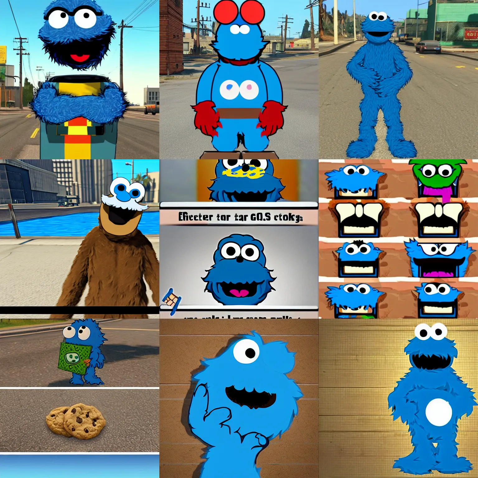 Prompt: cookie monster in GTA V style