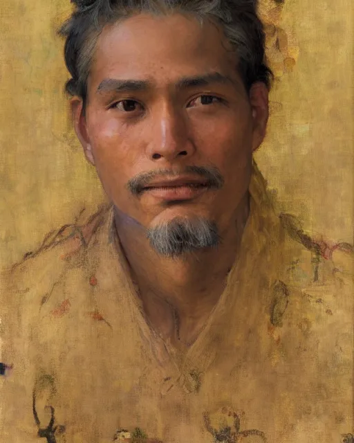 Image similar to peruvian man, portrait painting by richard schmid, edgar maxence, kehinde wiley, thomas moran, maxfield parrish, studio ghibli, loish, alphonse mucha, fashion photography