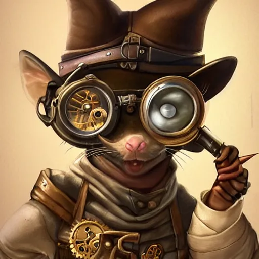 Image similar to a rat with steampunk googles, by ARTGERM