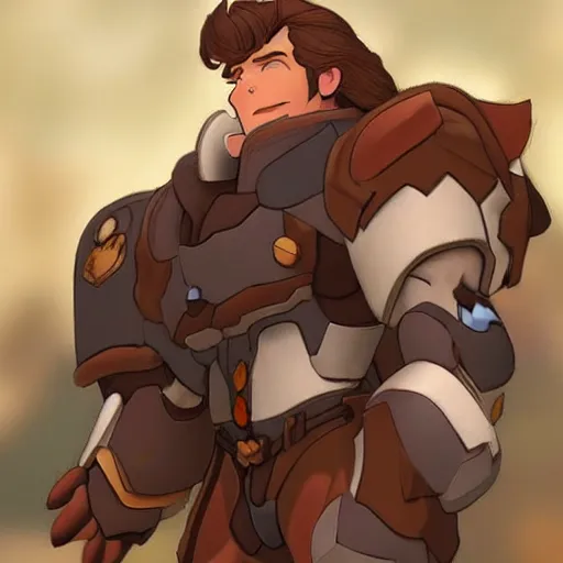 Prompt: reinhardt petting a brown dog, highly detailed, hyperrealistic, smooth focus, sharp, artstation