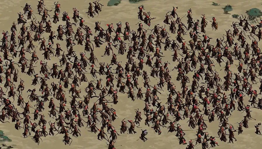 Image similar to fight between and mongols and chinese, artstation, thousands of fighters, birds eye view