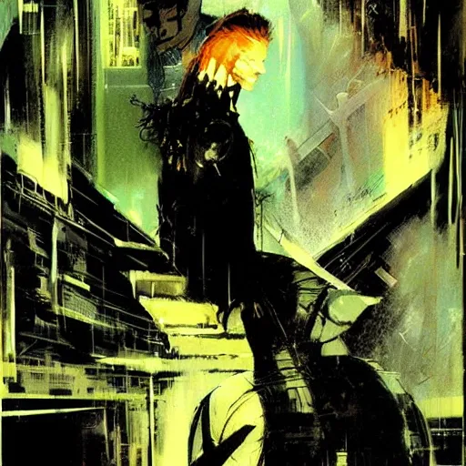 Image similar to cyberpunk dreaming by dave mckean and bill sienkiewicz