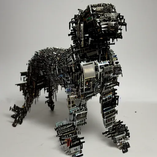 Image similar to a dog made of old computer parts