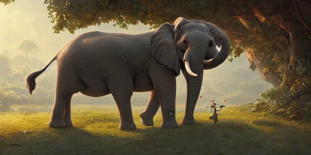 Image similar to a wholesome cute baby elephant in the morning light studio ghibli, pixar and disney animation, sharp, anime key art by greg rutkowski, by craig mullins, bloom, back lighting