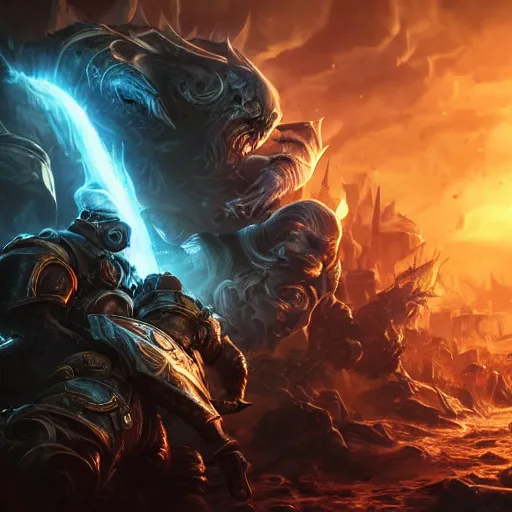 Image similar to Portrait of Trump, League of Legends amazing splashscreen artwork, Gears of War, splash art,natural light, elegant, photorealistic facial features, intricate, fantasy, detailed face, atmospheric lighting, anamorphic lens flare, cinematic lighting, league of legends splash art, hd wallpaper, ultra high details by Greg rutkowski