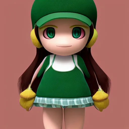 Prompt: cute fumo plush of a girl with a green cap, vray