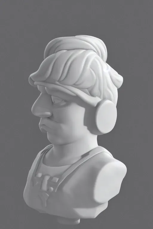 Image similar to white marble bust of super mario, realistic, dslr photograph