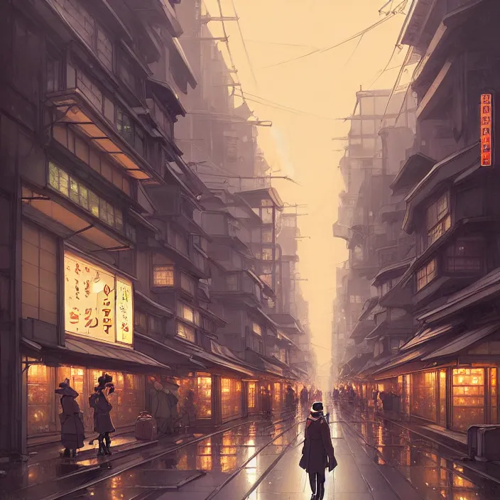 Image similar to empty tokyo at night, winter, in the style of studio ghibli, j. c. leyendecker, greg rutkowski, artem