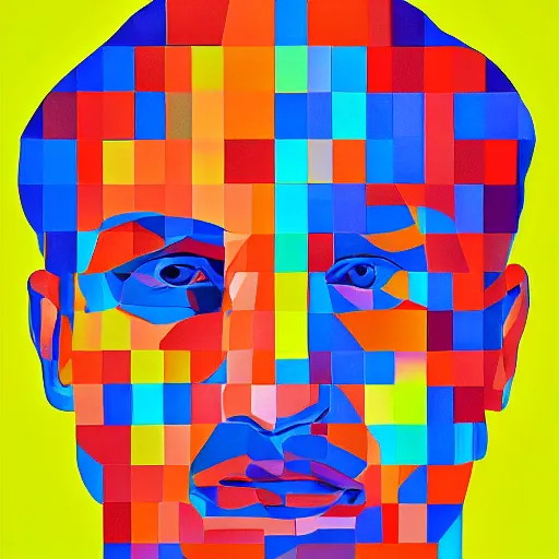 Image similar to a painting of a man's face made up of triangles, a pop art painting by Milton Glaser, featured on behance, crystal cubism, pop art, anaglyph effect, anaglyph filter