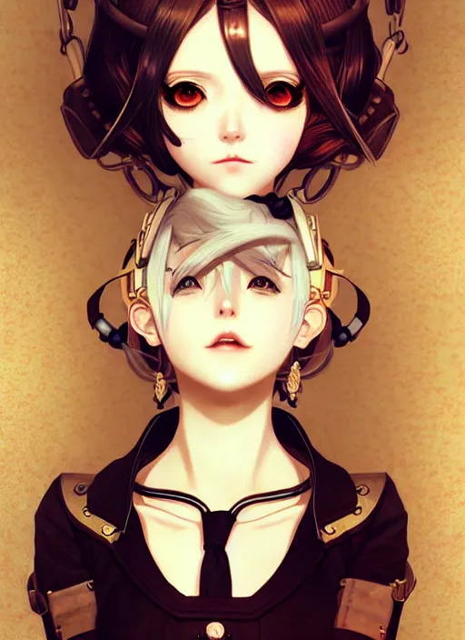Image similar to portrait Anime girl steampunk, cute-fine-face, white-hair pretty face, realistic shaded Perfect face, fine details. Anime, steampunk, bioshock. realistic shaded lighting by Ilya Kuvshinov and Gustav Klimt