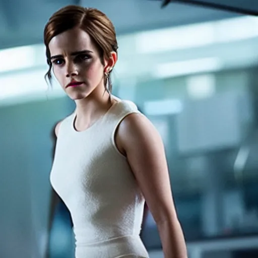 Image similar to a still of emma watson in iron man