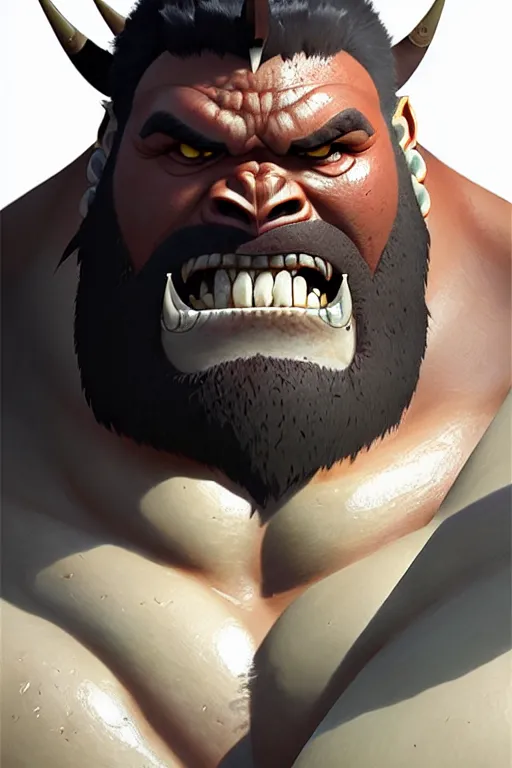 Image similar to orc barbarian male, finely detailed perfect face, exquisite details, earth magic, mid view, design on a white background, by studio muti, greg rutkowski makoto shinkai takashi takeuchi studio ghibli