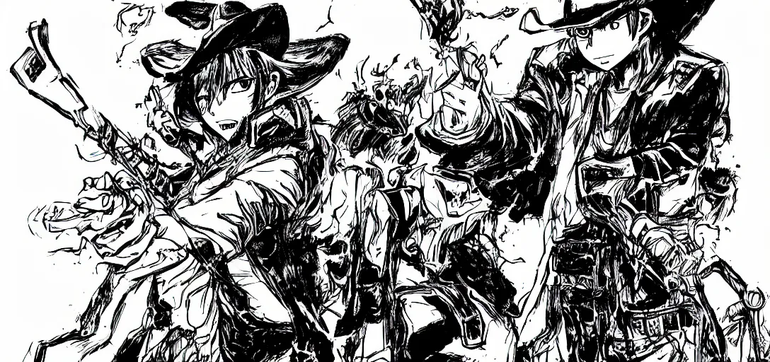 Image similar to the soul hunting cowboy, in the style of manga