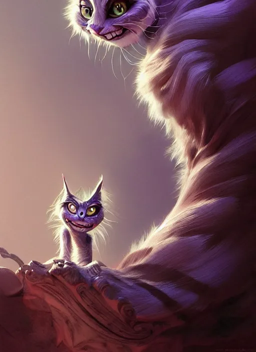 Prompt: cheshire cat, realistic, intricate, elegant, highly detailed, digital painting, artstation, concept art, smooth, sharp focus, illustration, art by wlop, mars ravelo and greg rutkowski